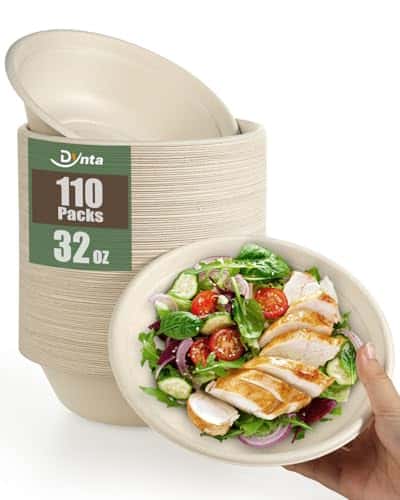 Dynta 110 Pack 32oz Compostable Paper Bowls for Eco-Friendly Entertaining