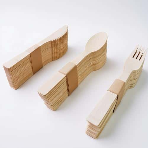 100% Bamboo Utensils Set - 100x Compostable Cutlery Set (50 Compostable Forks, 25 Disposable Spoons, 25 Biodegradable Knives) Bamboo Silverware for Weddings, Camping, Party