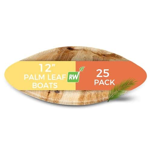 Restaurantware Indo 12 x 5 Inch Palm Leaf Plates 25 Durable Palm Plates - Disposable Boat-Shaped Design Palm Leaf Dinner Plates Impervious To Grease For Hefty Meals Appetizers Or Desserts