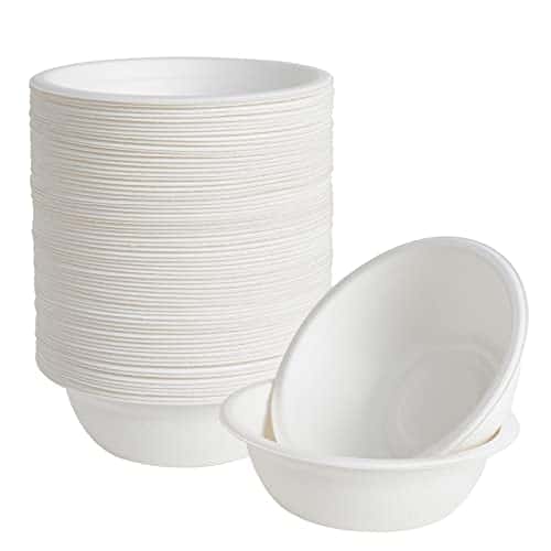 ECOLipak 150 Pack 12 oz Paper Bowls Disposable, Heavy-Duty Biodegradable Compostable Bowls Made of Natural Sugarcane Bagasse, Suitable for Salad, Dessert, Milk, Cereals