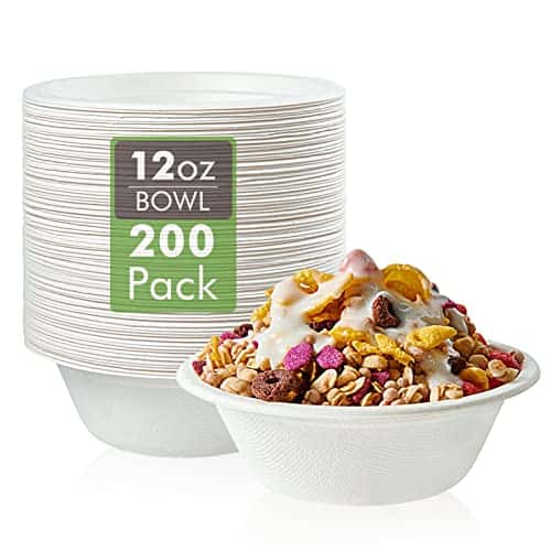 Vplus 200 Pack 12 OZ Paper Bowls, Disposable Compostable Bowls Bulk, Eco-friendly Bagasse Bowls, Heavy-duty Bowls Perfect for Milk Cereals, Snacks, Salads