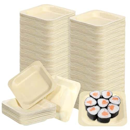BOHUIZ 100 Pcs Disposable Square Palm Bowls Palm Leaf Bowls 4.5 x 4.5 x 0.6 Inch Bamboo Disposable Plates Square Wood Plates for Birthday Party Wedding Events Appetizer Dessert Catering and Home Use