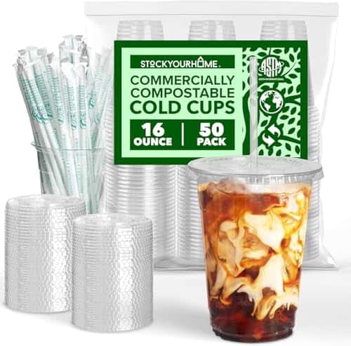 Stock Your Home Compostable Cold Cups with Lids and Straws