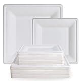 ECOLipak 120 Pack Compostable Paper Plates, 10 inch and 8 inch Heavy Duty Eco friendly Sugarcane Biodegradable Disposable Square Plates for Party Dinner Birthday 2