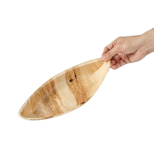 Restaurantware Indo 12 x 5 Inch Palm Leaf Plates 25 Durable Palm Plates - Disposable Boat-Shaped Design Palm Leaf Dinner Plates Impervious To Grease For Hefty Meals Appetizers Or Desserts 13