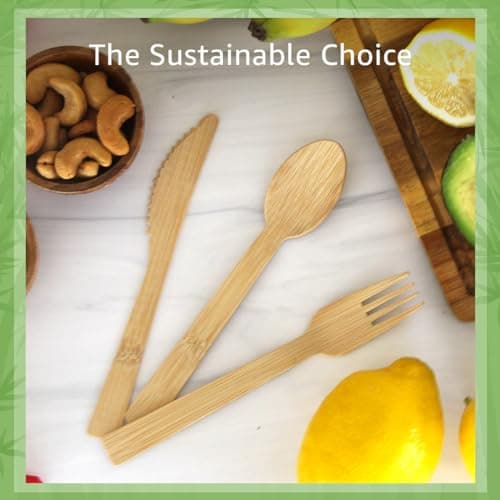 Ibambo 100% Bamboo Utensils Set - x Compostable Cutlery Set 7