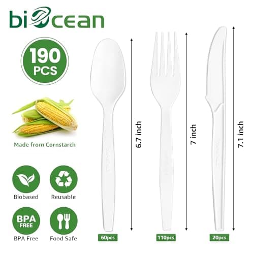 190-piece Eco-Friendly 190-Count Compostable Cutlery Set for 3