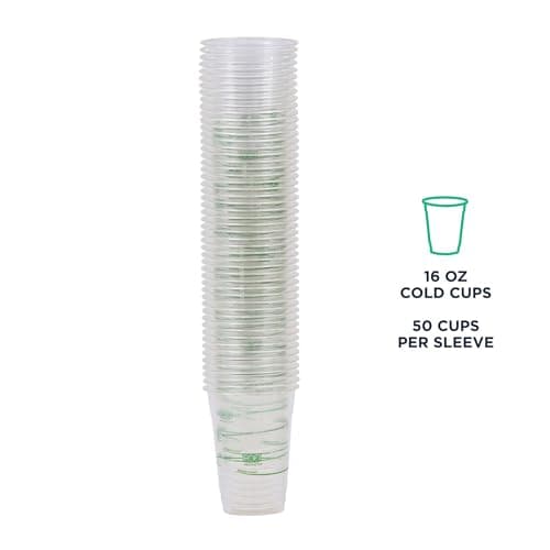 ECO PRODUCTS GreenStripe Clear Compostable 16oz PLA Plastic Cups, Case of 1000, Disposable Renewable Plant-Based Cold Cups, For Cold Drinks & Snacks, BPI Certified, ASTM Compliant. 8
