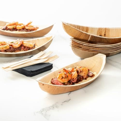 Restaurantware Indo 12 x 5 Inch Palm Leaf Plates 25 Durable Palm Plates - Disposable Boat-Shaped Design Palm Leaf Dinner Plates Impervious To Grease For Hefty Meals Appetizers Or Desserts 3