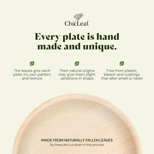 Chic Leaf Round Palm Leaf Plates - 10-Inch & 7-Inch, Pack of 48 - Compostable Disposable Bamboo Plates for Parties 9