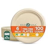 ECO SOUL Compostable Paper Plates 6 Inch (100 Count) Heavy Duty Disposable Dessert Plates, Eco-Friendly Sugarcane Bagasse Small Plates For Appetizer- Natural Brown 2