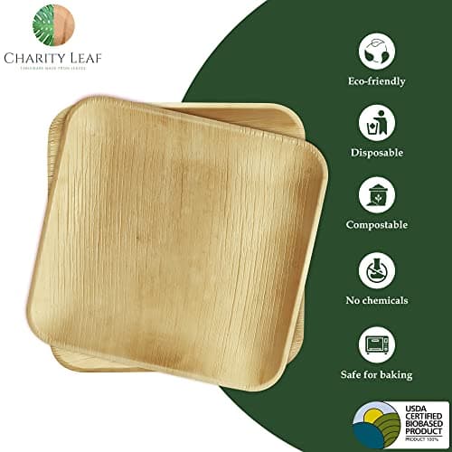 Charity Leaf Compostable 10" Square Palm Leaf Dinner Plates (50-pack) | Premium, 100% Natural, Disposable, Heavy Duty | Perfect for Parties, Weddings & Catering Events 2