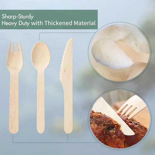 Compostable Wooden Utensils Set - 500 Pieces Disposable Wood Cutlery (200 Spoons, 200 Forks,100 Knives)-Bamboo Utensils And Plastic Silverware Alternative, Heavy Duty Utensils For Party 2