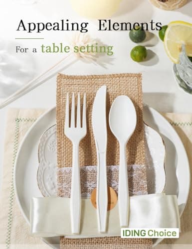 IDING Choice 380 Count Heavy Duty Compostable Cutlery Set 140 plastic forks 120 spoons 120 knives eco-friendly no plastic silverware compostable utensils for Weddings, Parties, Office, Camping, Picnic 3