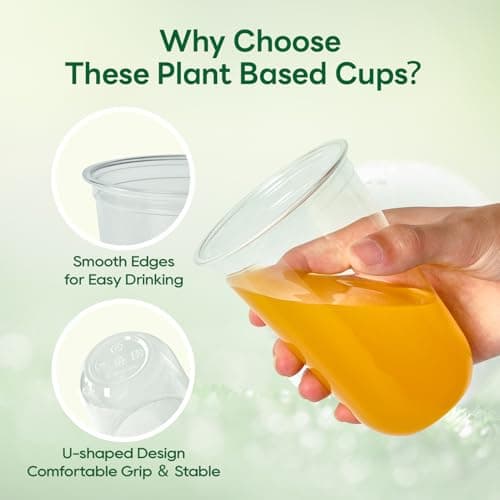 Vplus 16 oz Compostable Clear Plastic Cold Cups, 100 Pack Biodegradable Disposable Cups, BPA & PFAS Free, Plant-Based Plastic Cups for Juice, Wine, Parties, Weddings, and Everyday Use 5
