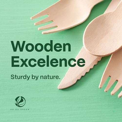 100% Compostable Cutlery Set - 300 Pieces Wooden Compostable Utensils [120 Forks, 90 Knives, 90 Spoons] - Disposable Wooden Cutlery, Eco Friendly Forks And Spoons Disposable Cutlery Set Party Utensils 8