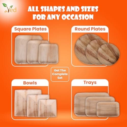 Ved 25 Eco-Friendly, Biodegradable Areca Leaf Bowl 5.5" (13.75cm),Deep Square Disposable Bowls for Soup, Salad, Desserts, Sturdy, Compostable Party Bowls. 6