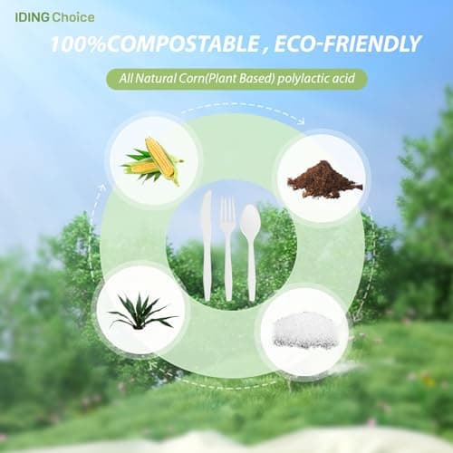 IDING Choice 380 Count Heavy Duty Compostable Cutlery Set 140 plastic forks 120 spoons 120 knives eco-friendly no plastic silverware compostable utensils for Weddings, Parties, Office, Camping, Picnic 5