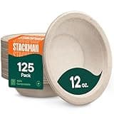 Paper Bowls, 100% Compostable Disposable Soup Bowl [125-Pack] 12 oz. Heavy Duty, Eco-Friendly, Biodegradable Bagasse Hot Food Plates and Bowls - Natural Brown (BPI Certified) (PFAS-Free) 2