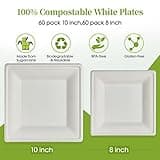 ECOLipak 120 Pack Compostable Paper Plates, 10 inch and 8 inch Heavy Duty Eco friendly Sugarcane Biodegradable Disposable Square Plates for Party Dinner Birthday 5