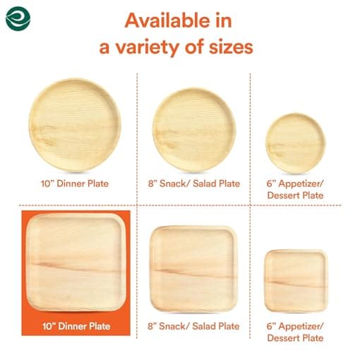 ECO SOUL Compostable 10 Inch Palm Leaf Square Plates (100 Count) Like Bamboo Plates | Biodegradable | Eco-Friendly, Microwave & Oven Safe 8