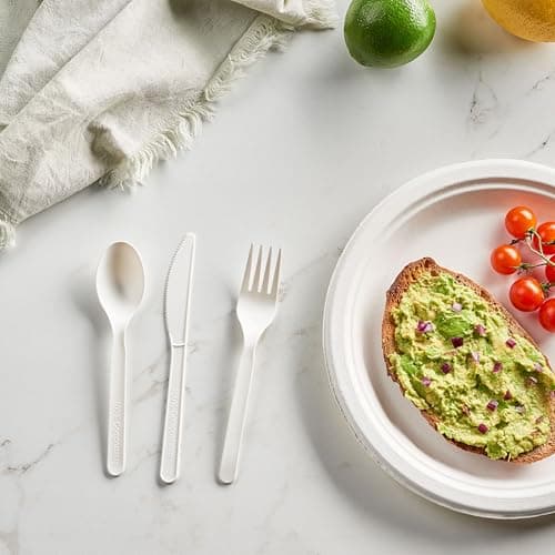 Elegant Disposables 100% Compostable PLA Combo Cutlery Set Disposable Plastic Forks Spoons Knives 400 Pcs Biodegradable Utensils 3