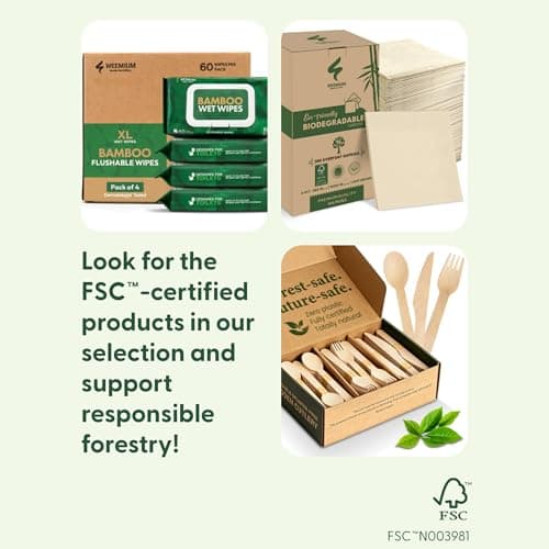Weemium Disposable Wooden Cutlery Set - 300 Count (100 Forks, 100 Knives, 100 Spoons) – Plastic-free Packaging - Biodegradable Silverware and Splinter-free Compostable Utensils for Parties 2