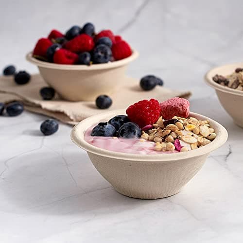 ZORRITA 150 Pack 8 oz Compostable Paper Bowls Small Disposable Soup Bowls Natural Sugarcane Biodegradable Bowls for Ice Cream, Desserts, Salads, Pet Food 6