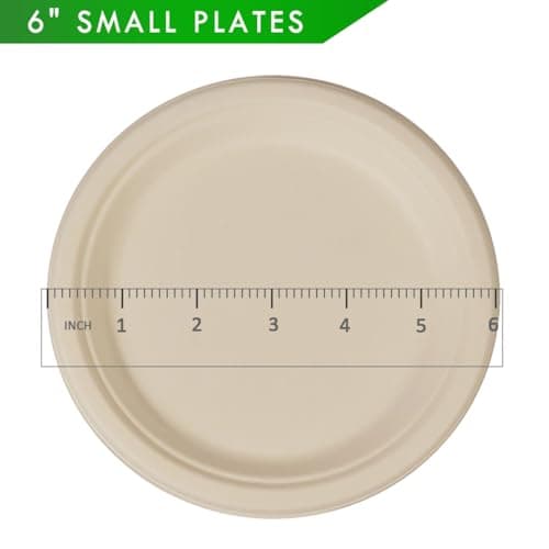 GreenWorks 100 Count 6“ Small Compostable Dessert Plates, Heavy-duty Unbleached Biodegradable Bagasse and Bamboo fiber Paper Plates 3