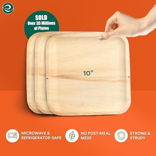 ECO SOUL Compostable 10 Inch Palm Leaf Square Plates (100 Count) Like Bamboo Plates | Biodegradable | Eco-Friendly, Microwave & Oven Safe 3