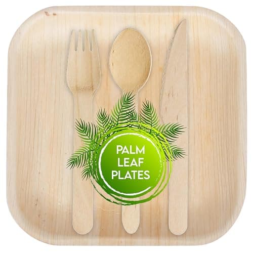 Perfectware 6 inch Square Palm Leaf Plates. Eco Friendly Dinnerware. Set of 25 Plates