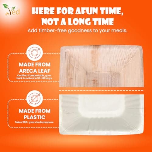 Ved 25 Eco-Friendly, Biodegradable Areca Leaf Bowl 5.5" (13.75cm),Deep Square Disposable Bowls for Soup, Salad, Desserts, Sturdy, Compostable Party Bowls. 5