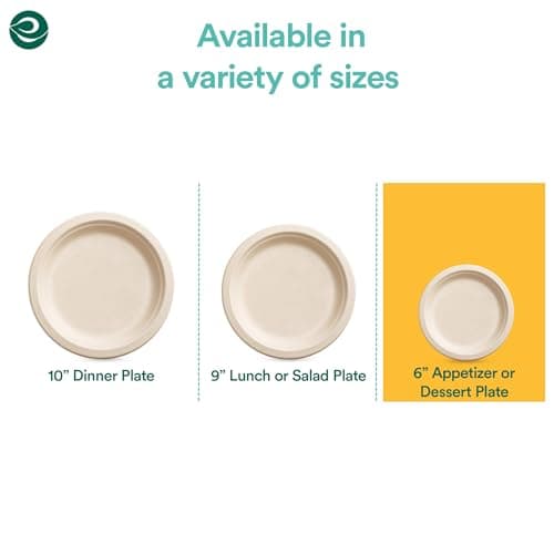 ECO SOUL Compostable Paper Plates 6 Inch (100 Count) Heavy Duty Disposable Dessert Plates, Eco-Friendly Sugarcane Bagasse Small Plates For Appetizer- Natural Brown 7