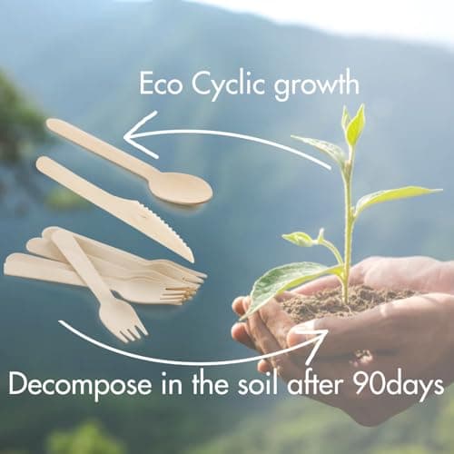 Compostable Wooden Utensils Set - 500 Pieces Disposable Wood Cutlery (200 Spoons, 200 Forks,100 Knives)-Bamboo Utensils And Plastic Silverware Alternative, Heavy Duty Utensils For Party 5