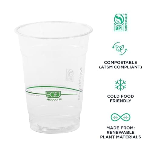 ECO PRODUCTS GreenStripe Clear Compostable 16oz PLA Plastic Cups, Case of 1000, Disposable Renewable Plant-Based Cold Cups, For Cold Drinks & Snacks, BPI Certified, ASTM Compliant. 4