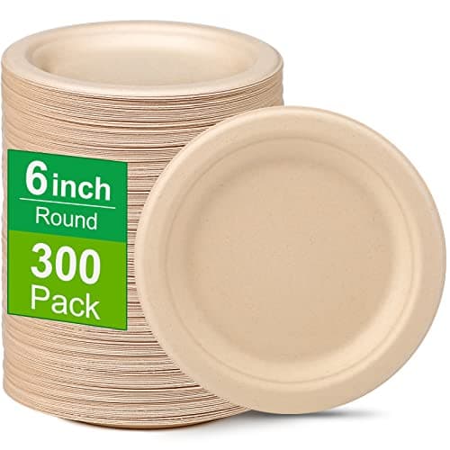 Greconv 300 Pack Small Compostable Paper Plates, 6 inch, Dessert, Brown