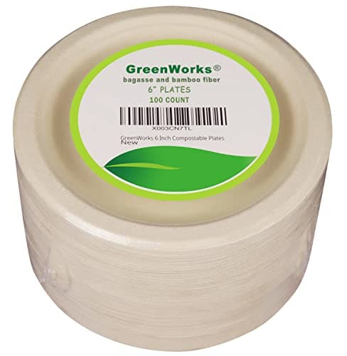 GreenWorks 100 Count 6“ Small Compostable Dessert Plates, Heavy-duty Unbleached Biodegradable Bagasse and Bamboo fiber Paper Plates 5