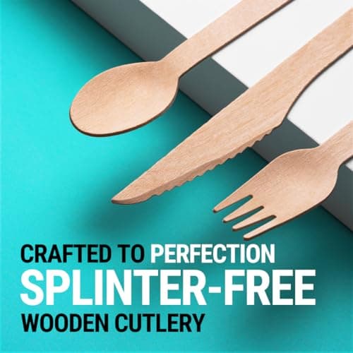 EarthClusive 300pcs Disposable Wooden Cutlery Set (150 Forks, 100 Spoons, 50 Knives) Our Heavy Duty Compostable Wood Utensils is FSC Certified Protecting Forests. Zero Plastic Cutlery For Any Occasion 6