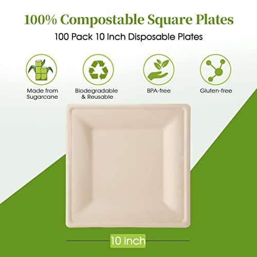 100% Compostable 10-Inch Square Plates for Eco-Friendly Entertaining 2
