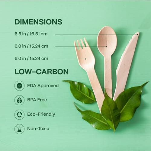 100% Compostable Cutlery Set - 300 Pieces Wooden Compostable Utensils [120 Forks, 90 Knives, 90 Spoons] - Disposable Wooden Cutlery, Eco Friendly Forks And Spoons Disposable Cutlery Set Party Utensils 5