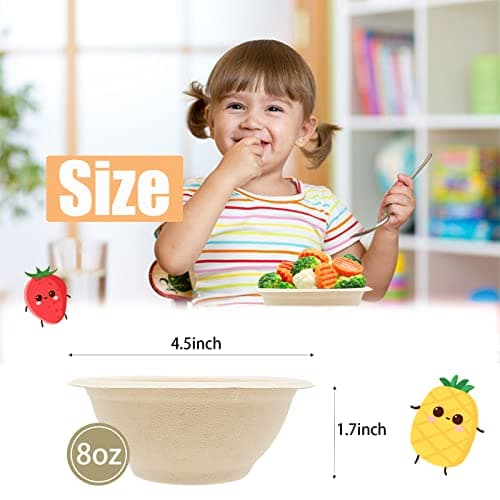100 Pack 8oz Compostable Paper Bowls,Heavy-Duty Disposable Natural Bagasse Bowls,Biodegradable Soup Bowls,Eco-Friendly,Heat Resistant,for Ice Cream,Salad,Soup,Snack,Dessert,Pasta,Hot or Cold Use 2