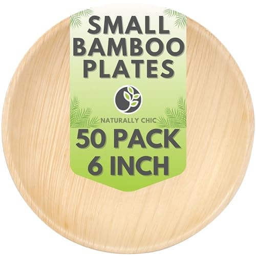 Naturally Chic Small 6 Inch Round Palm Leaf Dessert Plates - 50 Pack - Same as Disposable Bamboo Plates for Appetizers and Cocktails - Compostable and Eco-Friendly 1