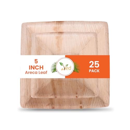 Ved 25 Eco-Friendly, Biodegradable Areca Leaf Bowl 5.5" (13.75cm),Deep Square Disposable Bowls for Soup, Salad, Desserts, Sturdy, Compostable Party Bowls. 1