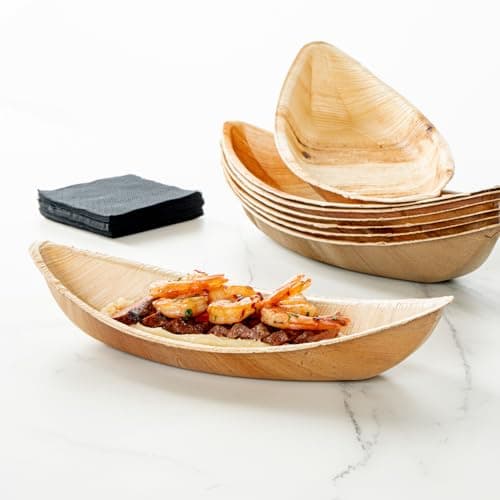 Restaurantware Indo 12 x 5 Inch Palm Leaf Plates 25 Durable Palm Plates - Disposable Boat-Shaped Design Palm Leaf Dinner Plates Impervious To Grease For Hefty Meals Appetizers Or Desserts 6