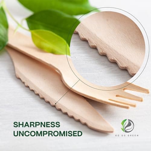 100% Compostable Cutlery Set - 300 Pieces Wooden Compostable Utensils [120 Forks, 90 Knives, 90 Spoons] - Disposable Wooden Cutlery, Eco Friendly Forks And Spoons Disposable Cutlery Set Party Utensils 2