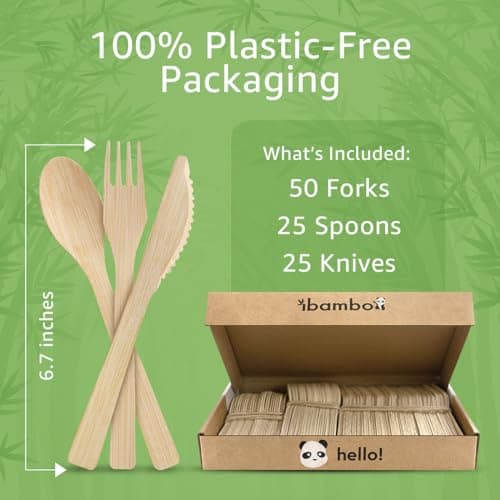 Ibambo 100% Bamboo Utensils Set - x Compostable Cutlery Set 4