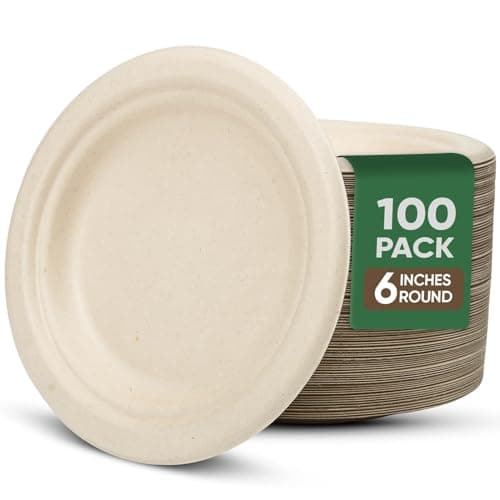 TaidMiao Paper Plates 6 Inches, 100 Pack Disposable Plates – 100% Compostable Plates, Water & Oil Proof Dessert Plates, Microwavable Small Paper Plates, Perfect Paper Plate For Party - Brown