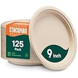 100% Compostable Paper Plates, Heavy Duty Disposable Plates [125-Pack] 9 Inch Plates - Eco-Friendly, Biodegradable Sugarcane Bagasse, Natural Unbleached Brown 9" Dinner Paper Plate Disposable 2