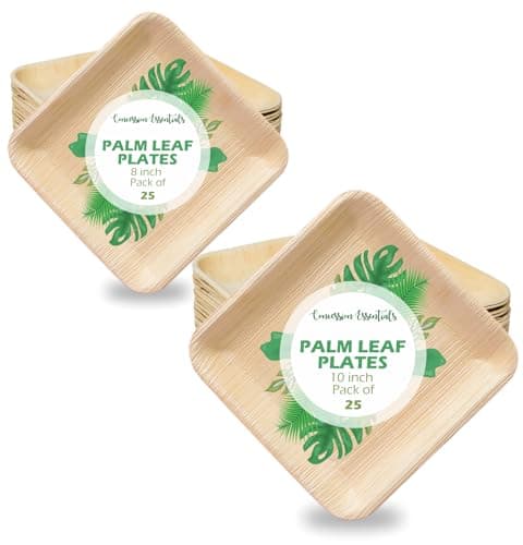 Palm Leaf Disposable Plates, 10 inch and 8 inch, 50 Count Party Pack. Compostable and Biodegradable.