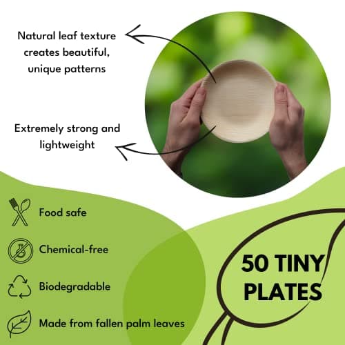 Naturally Chic Small 6 Inch Round Palm Leaf Dessert Plates - 50 Pack - Same as Disposable Bamboo Plates for Appetizers and Cocktails - Compostable and Eco-Friendly 2